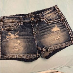Silver Aiko distressed denim shorts
